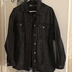 Black Distressed oversized denim jacket